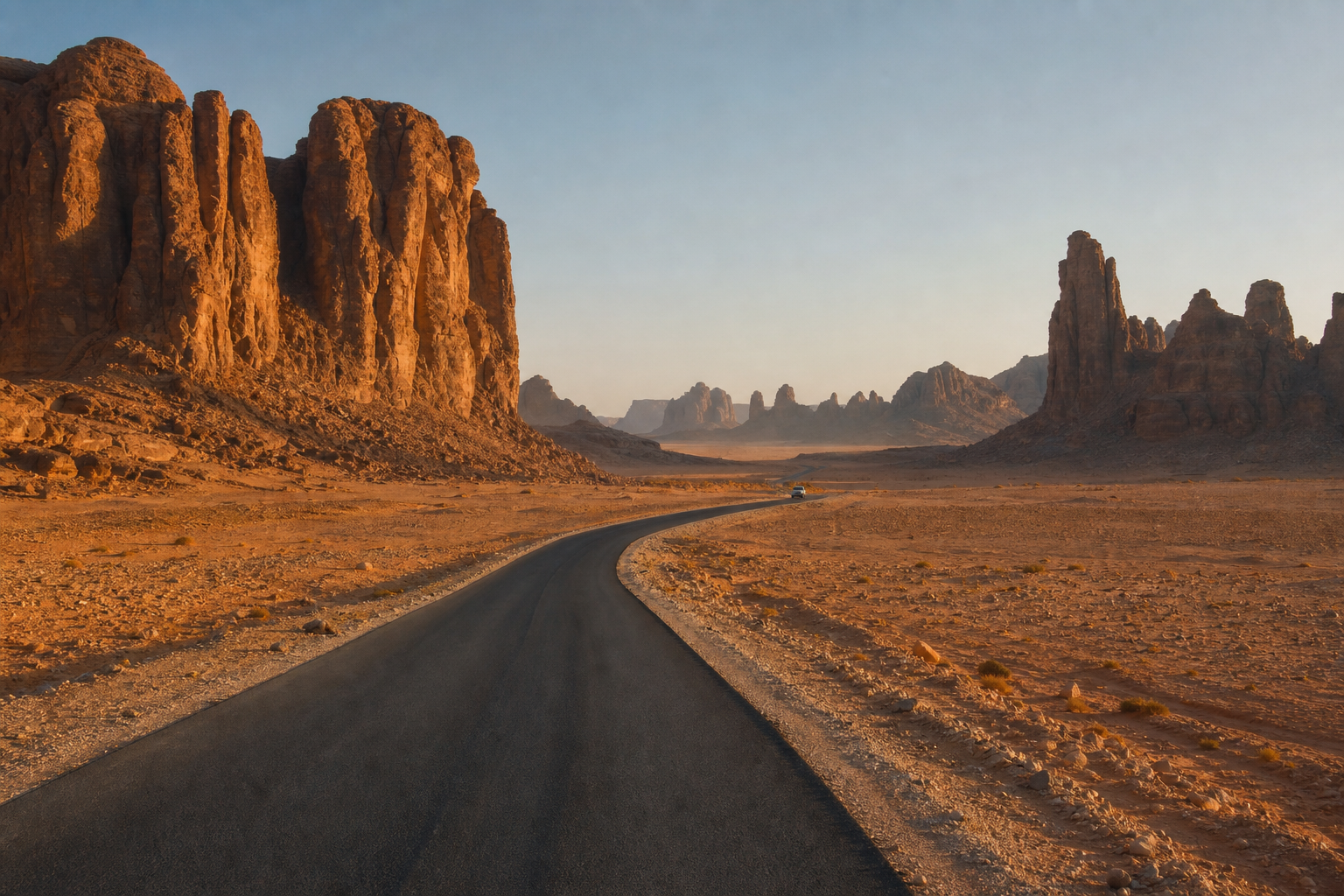Route sinueuse dans le désert